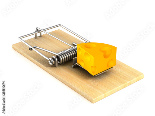 mousetrap and cheese on whi...