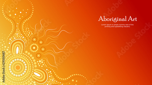 Aboriginal dot art vector banner with text.