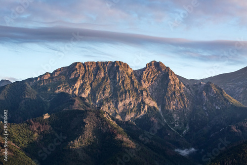 Giewont peak in Tatra mountains over Zakopane town in Poland