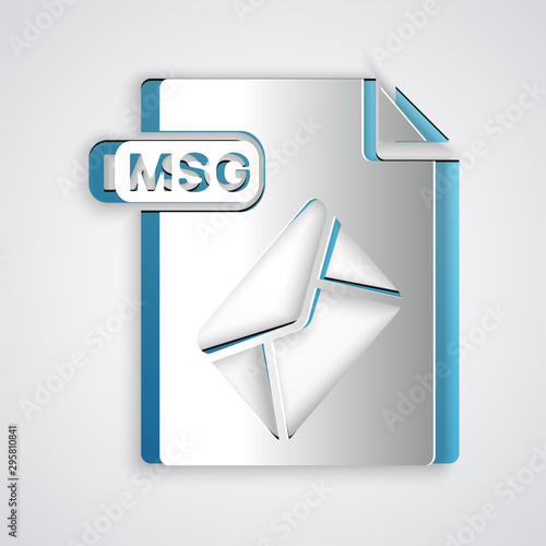 Paper cut MSG file document. Download msg button icon isolated on grey background. MSG file symbol. Paper art style. Vector Illustration