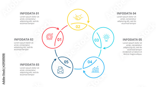 Cyclic lines infographic. Modern infographic design template with 5 options, steps or parts. Flat vector illustration for business presentation.