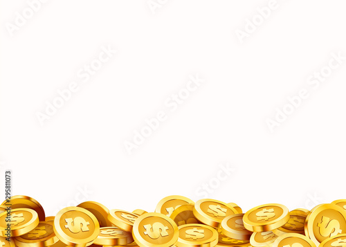 Golden shiny coins. Big bunch of old metal money. Precious expensive treasure.