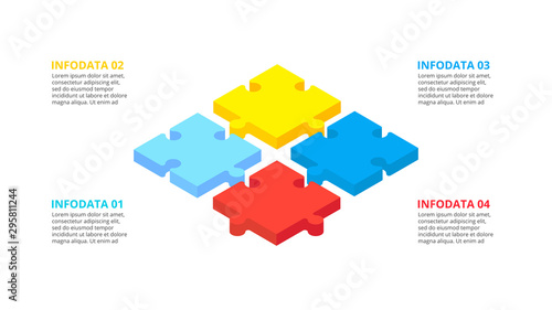 Isometric puzzle vector processes infographics. Businecc concept for chart, diagram, web design, or presentation with 4 options.