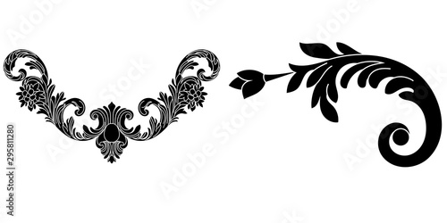 Set of black vintage baroque ornament, corner. Retro pattern antique style acanthus.Black vintage baroque ornament, corner. Retro pattern antique style acanthus.