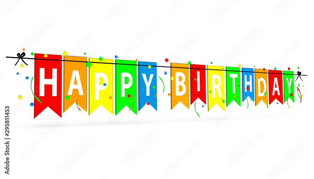 Happy Birthday Banner, Background - 3D Illustration Isolated On White  Background Stock Illustration | Adobe Stock