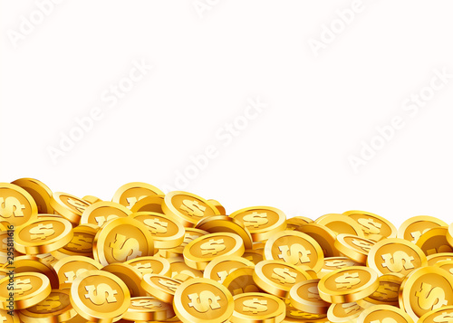 Golden shiny coins. Big bunch of old metal money. Precious expensive treasure.