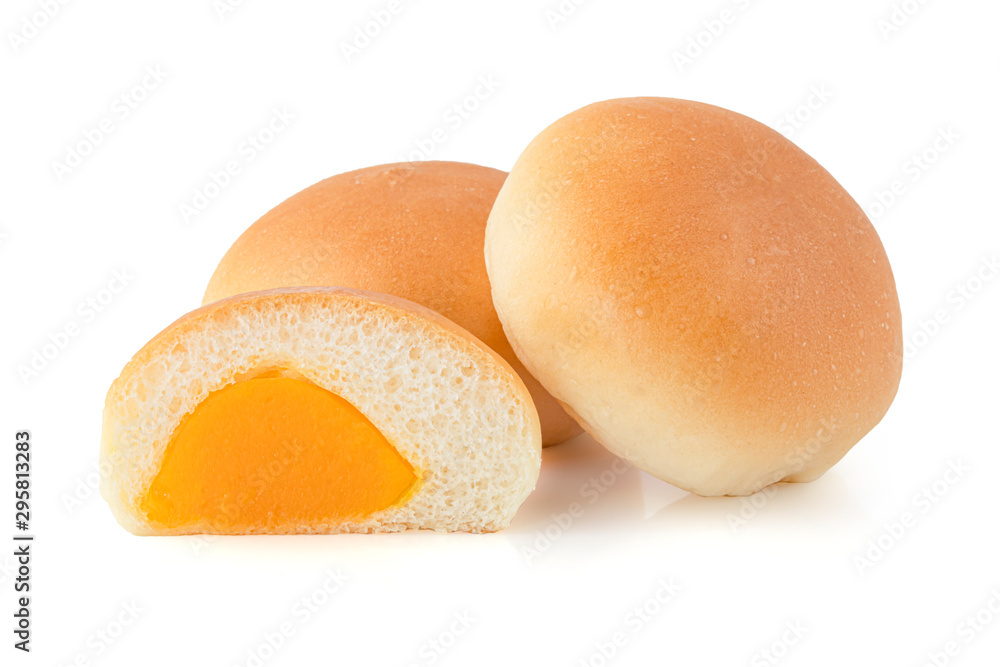 Custard cake with salted egg isolated on white background with clipping path Custard cake with salted egg isolated on white background with clipping path