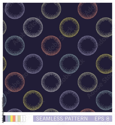 Seamless pattern. Just abstract circles shaded in the style stipplism. Vector texture