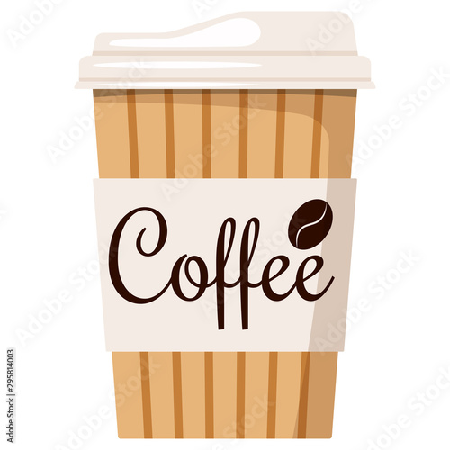 Disposable kraft brown, white paper hot coffee or tea cup with cap and holder icon isolated on white background