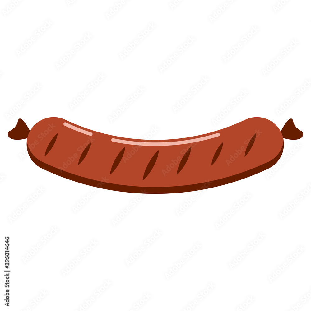 Vector illustration flat design sausage icon isolated on white background Grilled sausage for web, party invitation. Vector illustration flat design sausage icon isolated on white background Grilled sausage for web, party invitation.