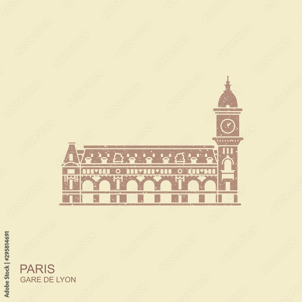 Gare de Lyon in Paris. Vector con with shadow