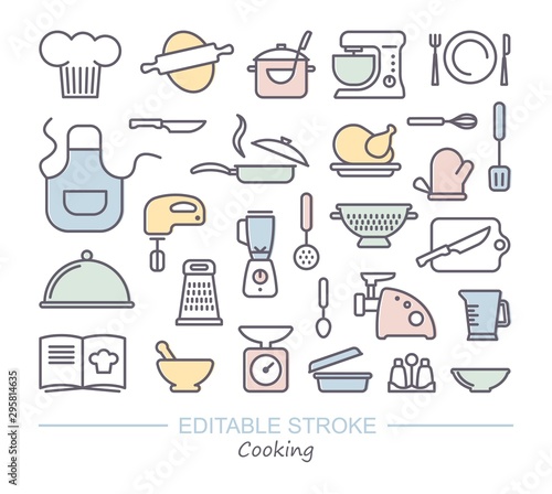 Cooking Icon set. Linear icons with editable stroke
