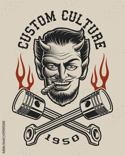 Vector illustration of a devil with crossed pistons