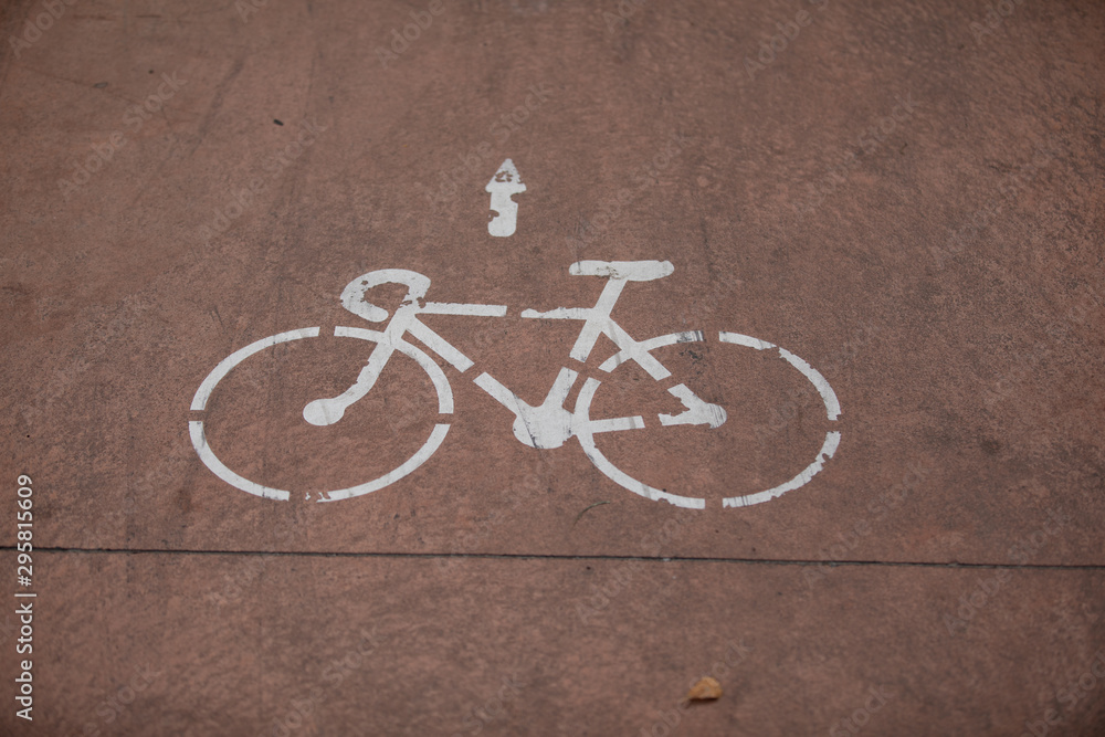 Bicycle sign or icon on the road in the park Bicycle sign or icon on the road in the park