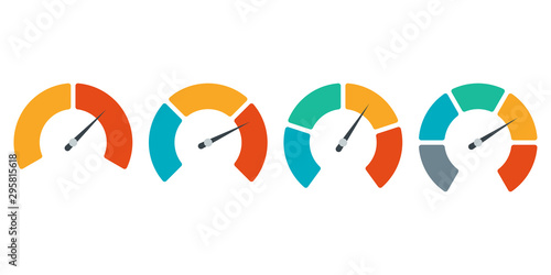 Speedometer icon set. Gauge or meter indicator. Vector illustration.