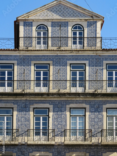  Typical facade of a building with tiles (azuleios)  wall  of Lisbon, Portugal