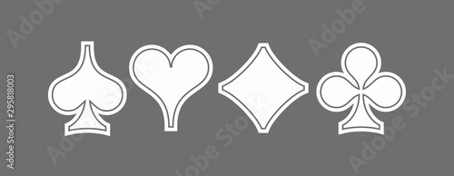 Icons Set shape diamonds, clovers, hearts, spades Four Playing card suits icons template. High quality outline Playing card suit shape symbol pictogram for web design or mobile app on gray background