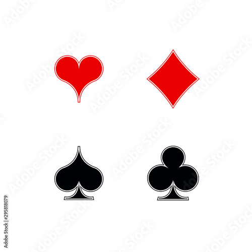 Set shape diamonds, clovers, hearts, spades 4 Playing card suits icons template black and red color editable. Playing card suit symbol pictogram for web design mobile app, isolated on white background