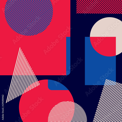Various geometric shapes in abstract style background. Retro or vintage design