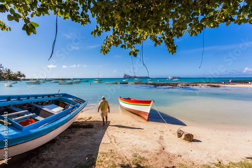 boat on the beach of Cap Malheureux, Mauritius 