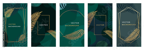 Vector design template in simple modern style with copy space for text and palm leaves  - wedding invitation backgrounds and frames, social media stories wallpapers