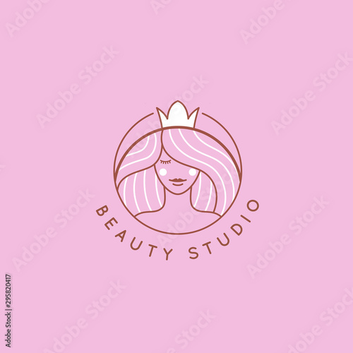 Vector abstract logo design template in trendy linear minimal style, emblem for beauty studio and cosmetics - female portrait, beautiful woman's face