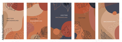 Vector set of abstract creative backgrounds in minimal trendy style with copy space for text - design templates for social media stories - simple, stylish and minimal wallpaper designs