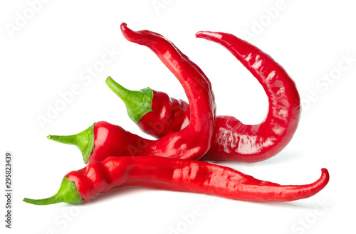set of red chili peppers isolated on white background