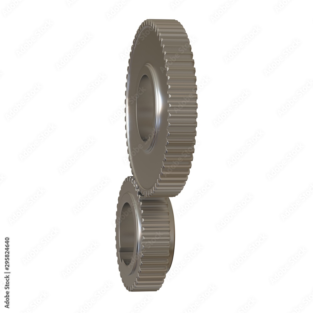 Two metal gears on a white background, isolate. 3D rendering of excellent quality in high resolution. It can be enlarged and used as a background or texture. Two metal gears on a white background, isolate. 3D rendering of excellent quality in high resolution. It can be enlarged and used as a background or texture.