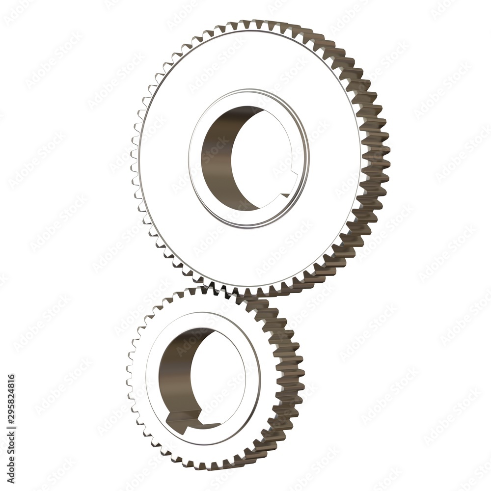 Two metal gears on a white background, isolate. 3D rendering of excellent quality in high resolution. It can be enlarged and used as a background or texture. Two metal gears on a white background, isolate. 3D rendering of excellent quality in high resolution. It can be enlarged and used as a background or texture.