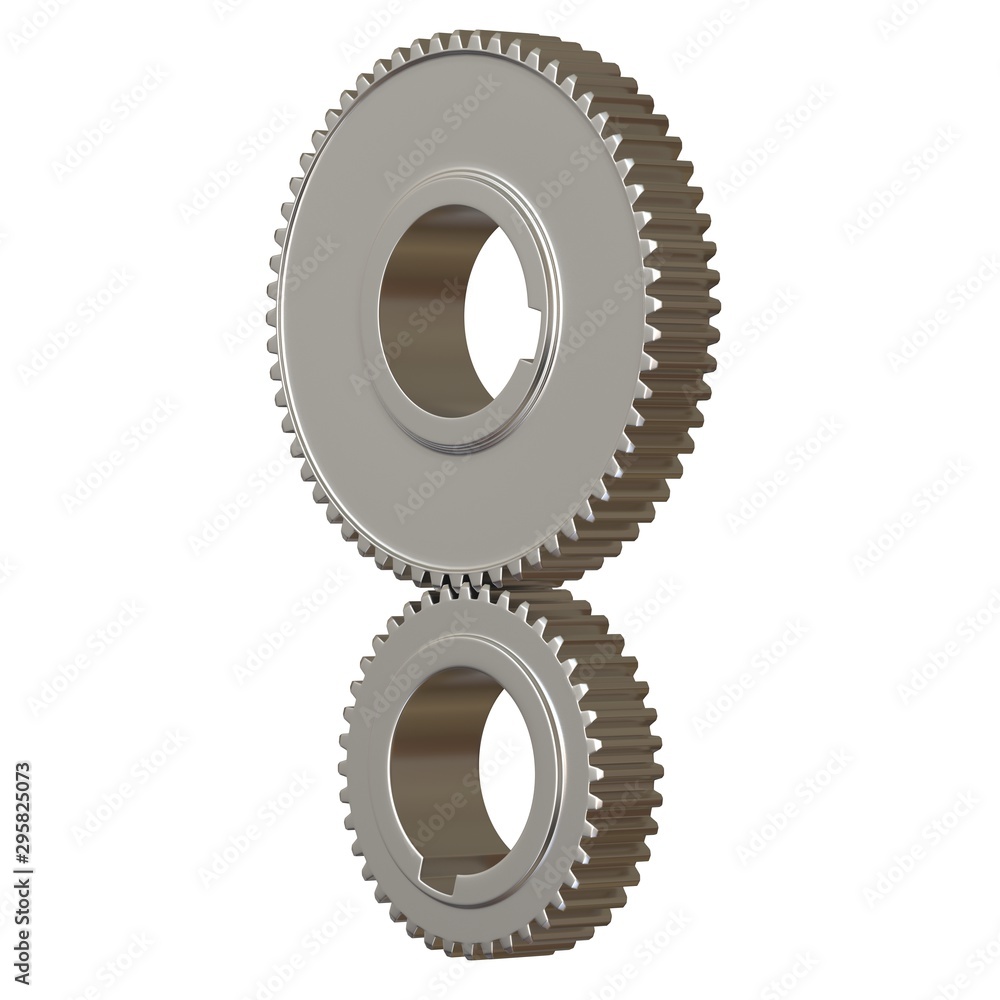 Two metal gears on a white background, isolate. 3D rendering of excellent quality in high resolution. It can be enlarged and used as a background or texture. Two metal gears on a white background, isolate. 3D rendering of excellent quality in high resolution. It can be enlarged and used as a background or texture.