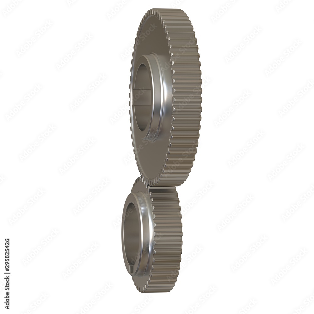 Two metal gears on a white background, isolate. 3D rendering of excellent quality in high resolution. It can be enlarged and used as a background or texture. Two metal gears on a white background, isolate. 3D rendering of excellent quality in high resolution. It can be enlarged and used as a background or texture.