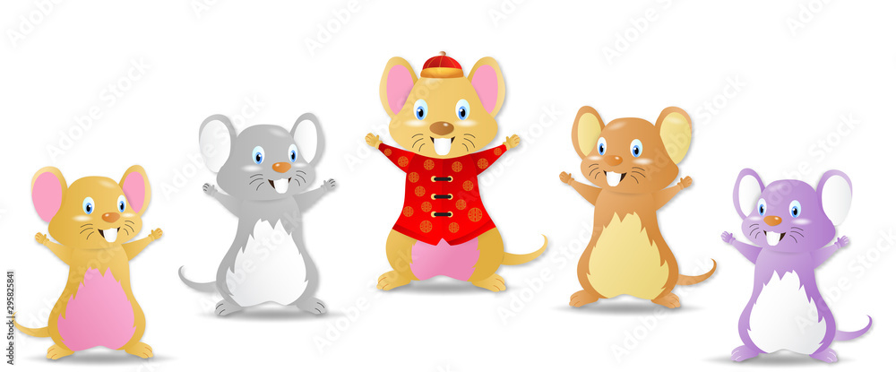 Fototapeta premium 2020 Chinese new year.Year of the rat.Gold rat and Chinese words art design on red background for greetings card, flyers, invitation .Chinese Translation :Happy Chinese new year,Rat