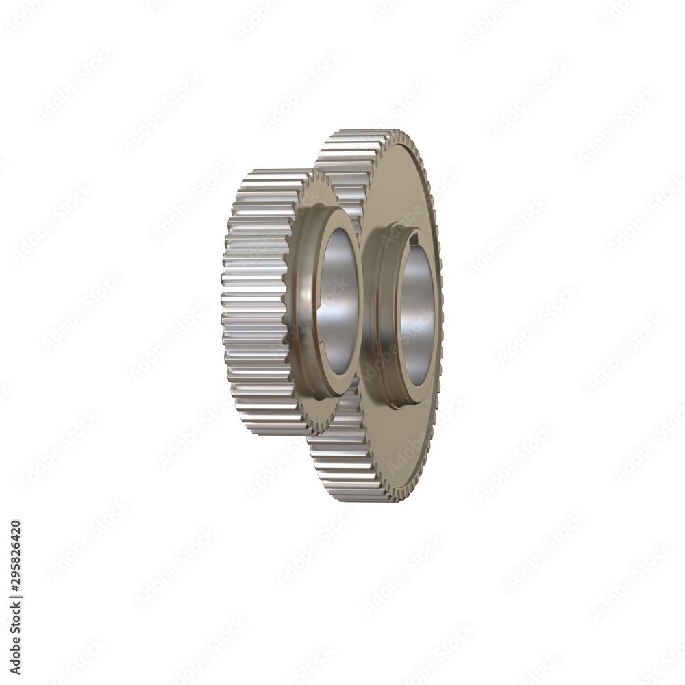 Two metal gears on a white background, isolate. 3D rendering of excellent quality in high resolution. It can be enlarged and used as a background or texture. Two metal gears on a white background, isolate. 3D rendering of excellent quality in high resolution. It can be enlarged and used as a background or texture.
