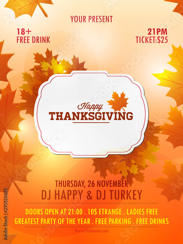 Happy Thanksgiving banner with bright colorful. Vector illustration. Thanksgiving poster design.