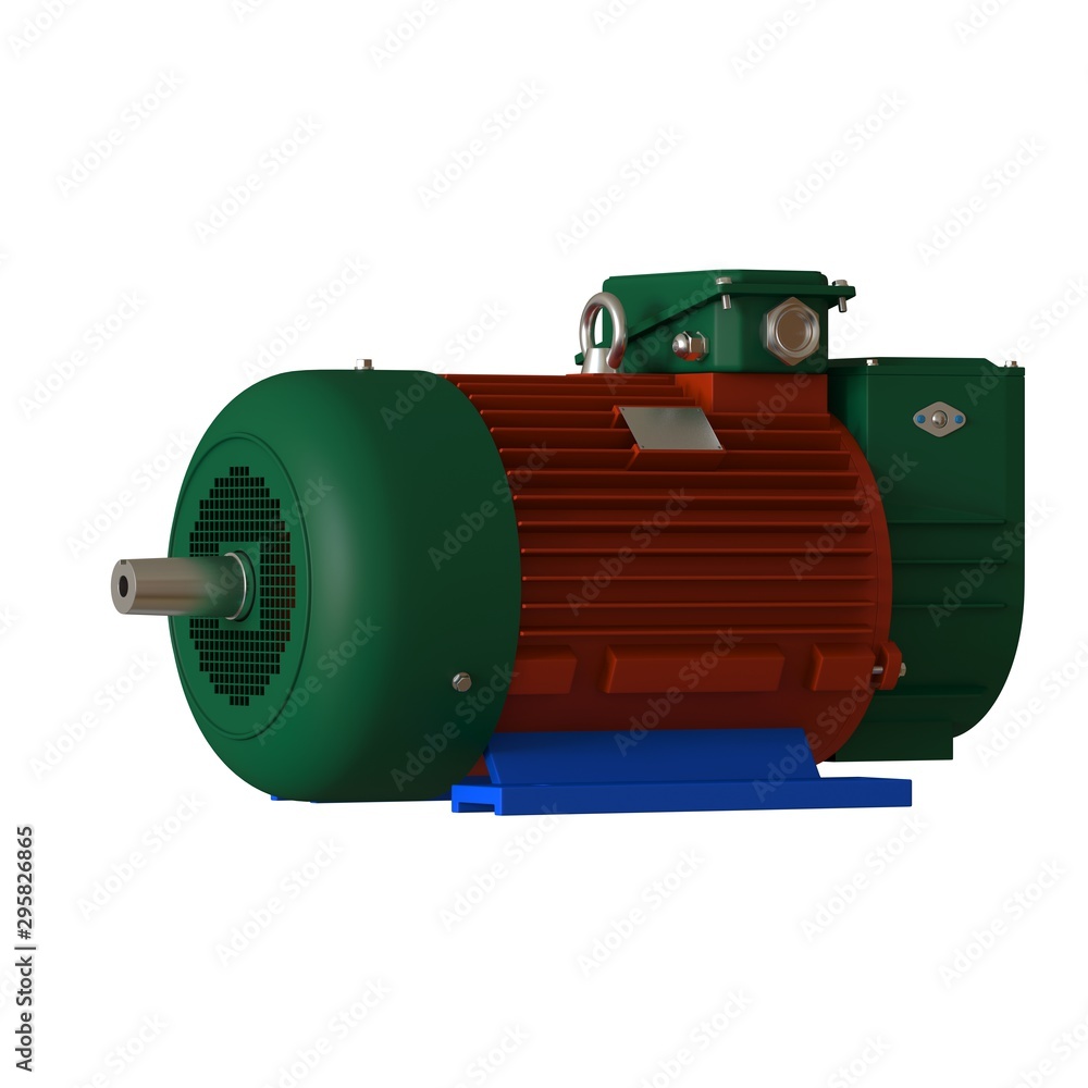 Electric motor on a white background, isolate.. 3D rendering of excellent quality in high resolution. It can be enlarged and used as a background or texture.