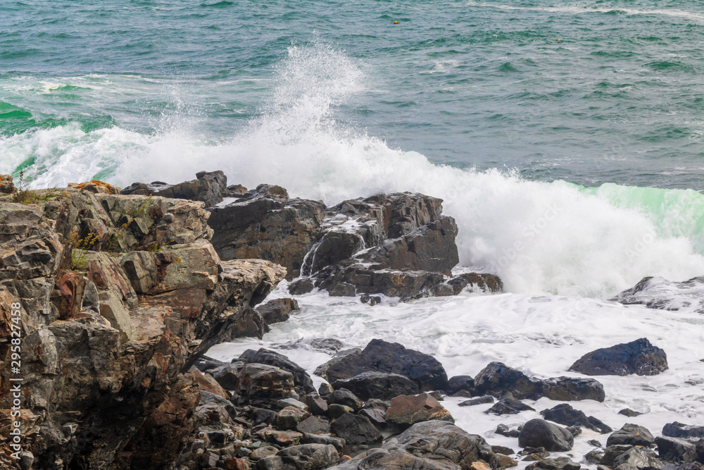 Waves crashing on a rocky coast