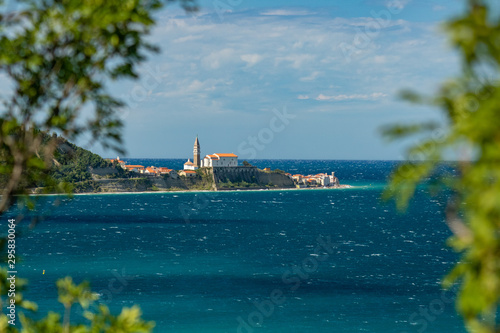 Piran church from Strunjan bay side photo