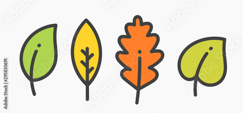 Set of colorful autumn leaf icons. © Studio Barcelona