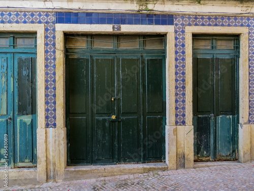  Typical facade of a building with tiles (azuleios)  wall  of Lisbon, Portugal photo