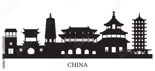 China Skyline Landmarks Silhouette Background