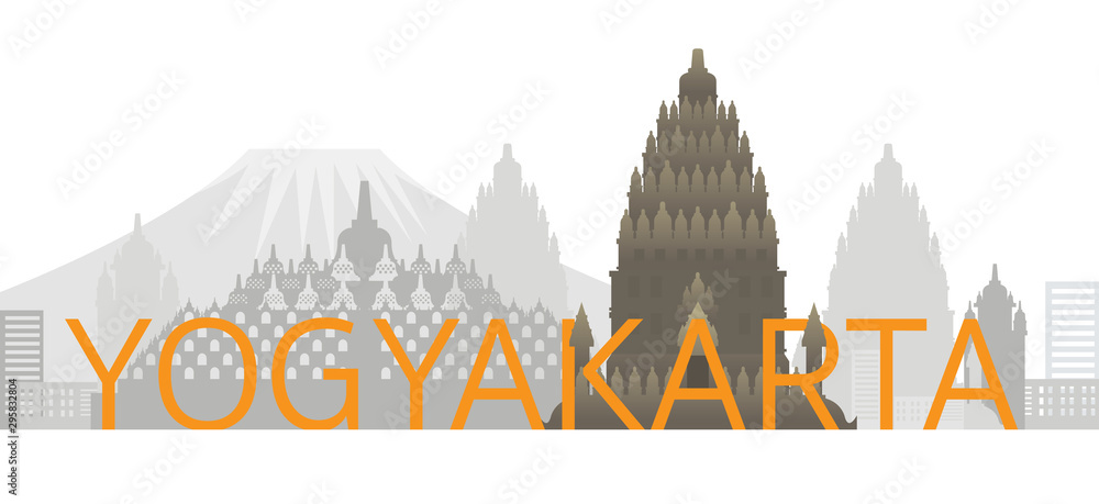 Yogyakarta, Indonesia Skyline Landmarks with Text or Word