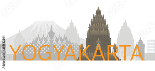 Yogyakarta, Indonesia Skyline Landmarks with Text or Word