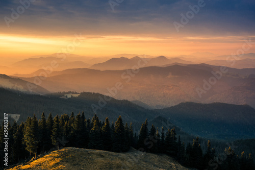 Fototapeta Naklejka Na Ścianę i Meble -  The Carpathians Rarau Mountains Romania landscape springtime clouds sunrise beautiful view 