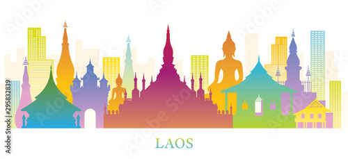 Laos Skyline Landmarks Colorful Silhouette Background