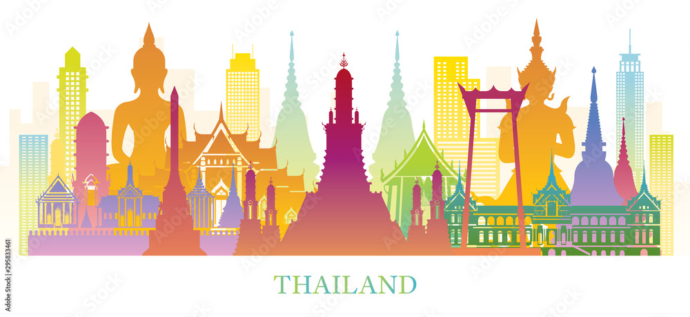 Fototapeta premium Thailand Skyline Landmarks Colorful Silhouette Background