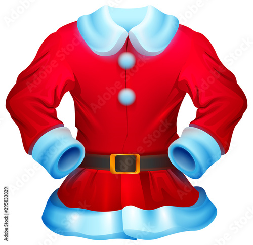 Red christmas santa claus costume isolated on white illustration. Red santa fur coat