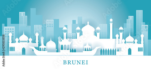 Brunei Skyline Landmarks in Paper Cutting Style photo