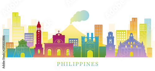 Philippines Skyline Landmarks Colorful Silhouette Background