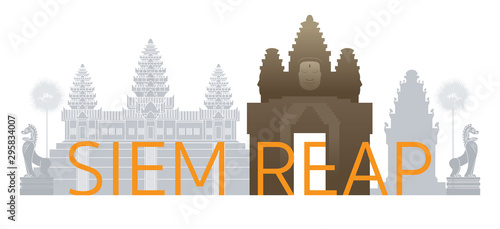Siem Reap, Cambodia Skyline Landmarks with Text or Word